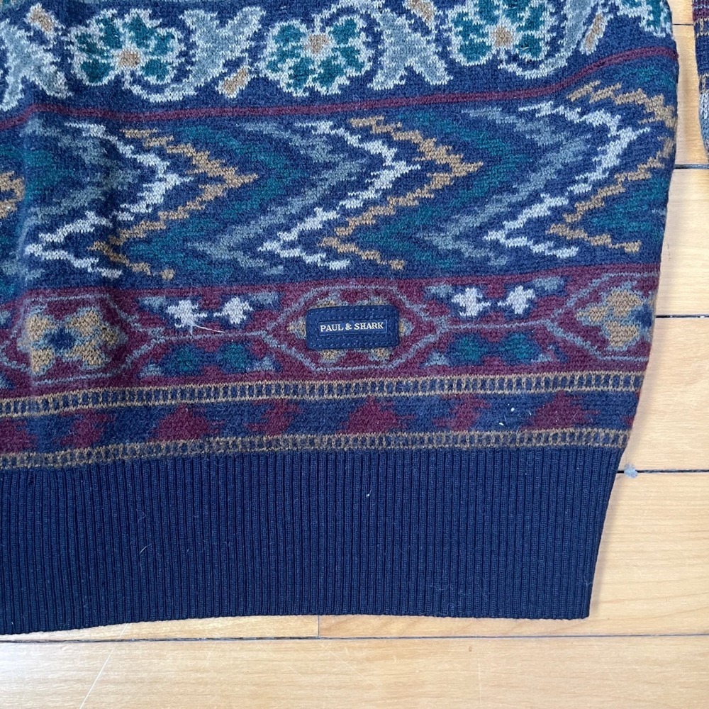 Paul & Shark Yachting Mens Vintage Wool Geometric Knit Sweater Navy Burgundy L - Picture 2 of 7